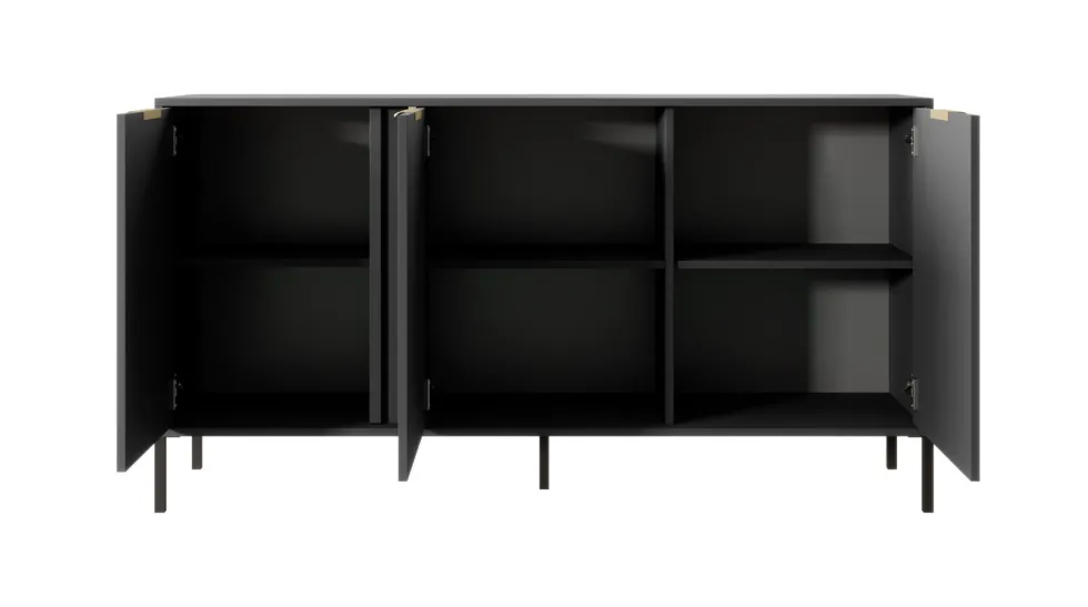 Madia moderna 153x81cm con 3 ante antracite con dettagli oro MALK12
