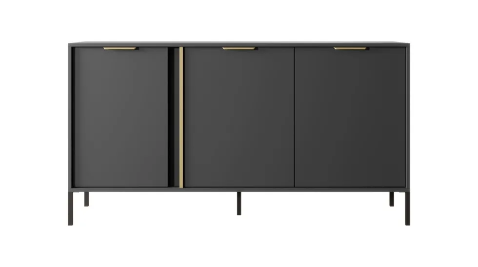 Madia moderna 153x81cm con 3 ante antracite con dettagli oro MALK12