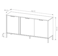 Madia moderna 153x81cm con 3 ante antracite con dettagli oro MALK12