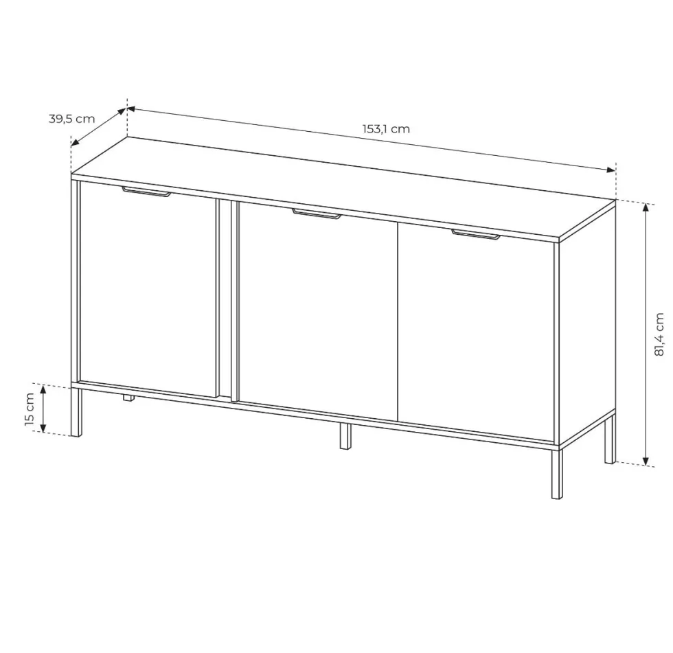 Madia moderna 153x81cm con 3 ante antracite con dettagli oro MALK12