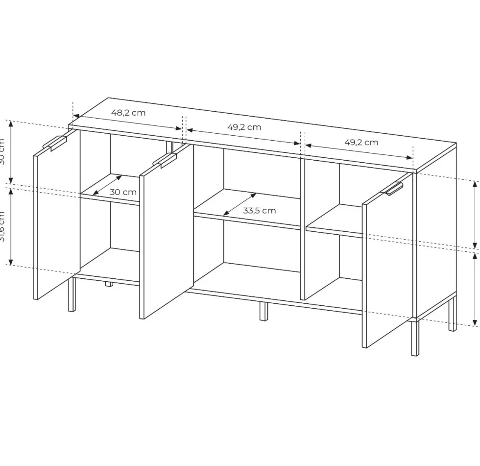 Madia moderna 153x81cm con 3 ante antracite con dettagli oro MALK12