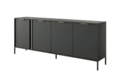 Madia moderna 203x81cm con 4 ante antracite con dettagli oro MALK13
