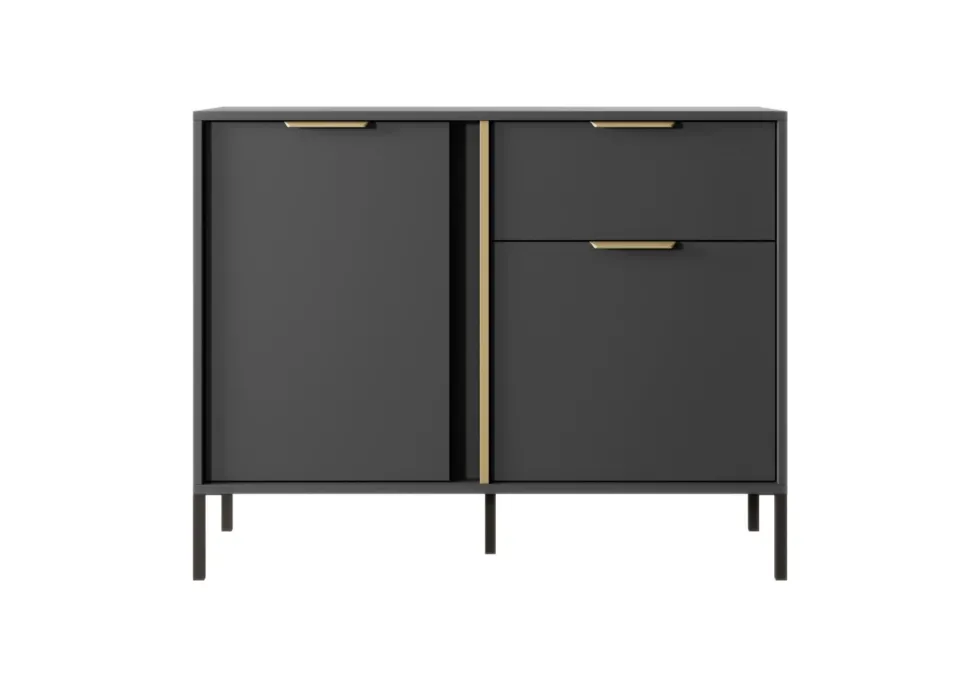 Madia moderna 103x81cm con 2 ante e 1 cassetto antracite con dettagli oro MALK14