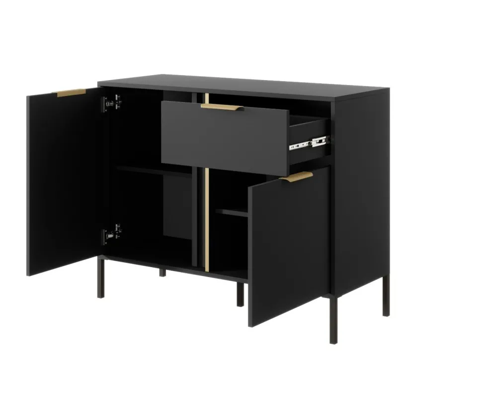 Madia moderna 103x81cm con 2 ante e 1 cassetto antracite con dettagli oro MALK14