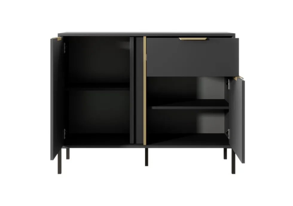 Madia moderna 103x81cm con 2 ante e 1 cassetto antracite con dettagli oro MALK14