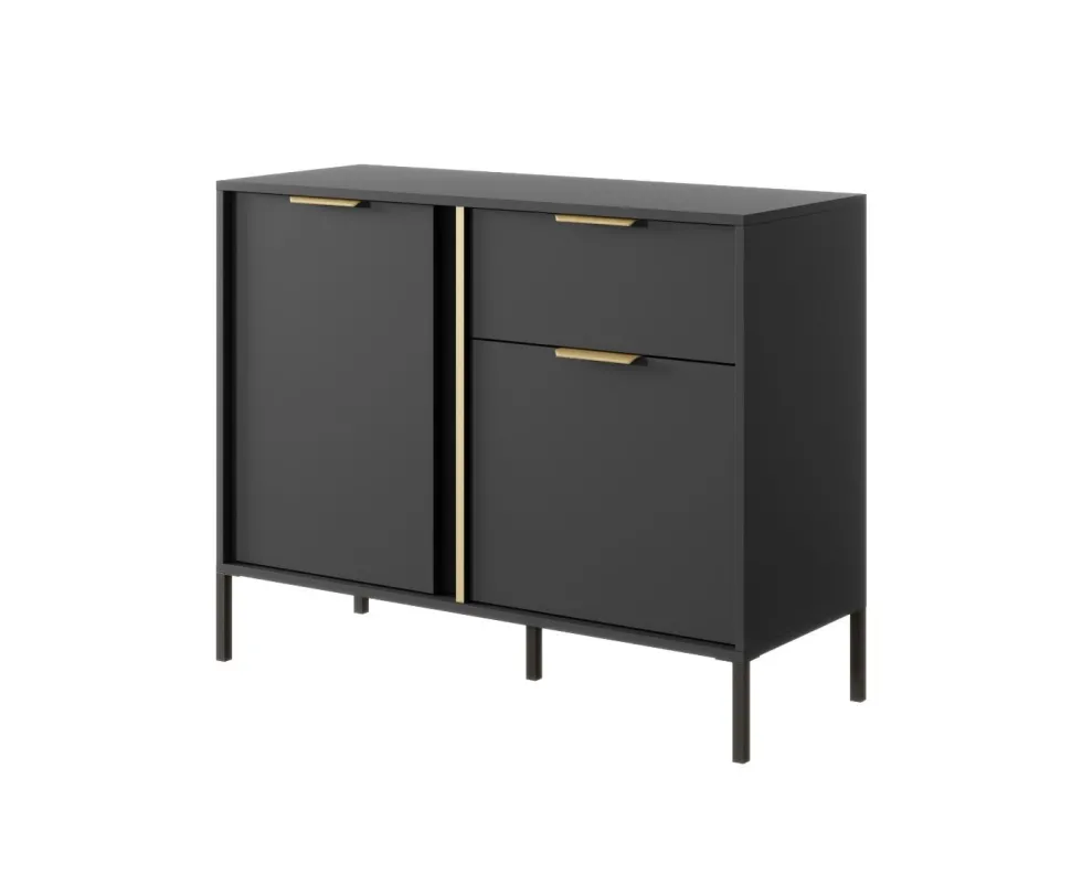 Madia moderna 103x81cm con 2 ante e 1 cassetto antracite con dettagli oro MALK14