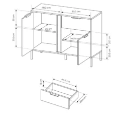 Madia moderna 103x81cm con 2 ante e 1 cassetto antracite con dettagli oro MALK14