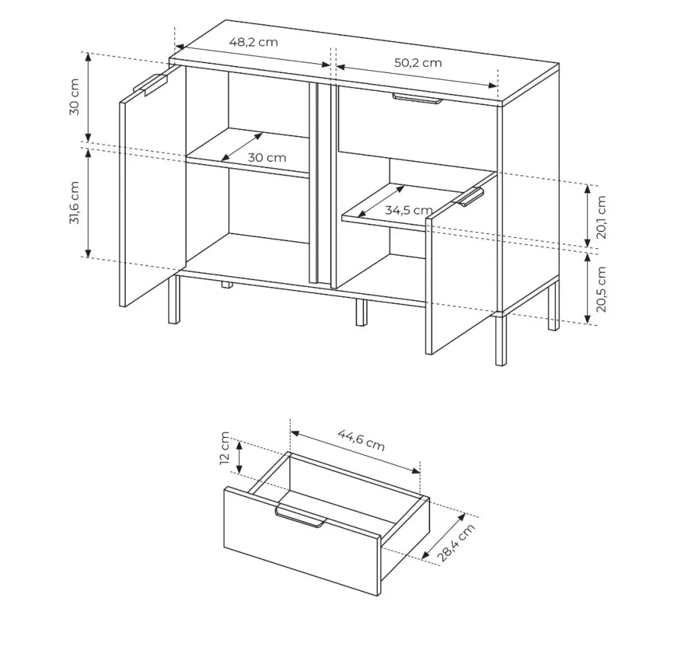 Madia moderna 103x81cm con 2 ante e 1 cassetto antracite con dettagli oro MALK14