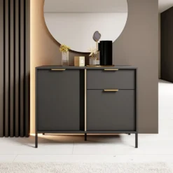 Madia moderna 103x81cm con 2 ante e 1 cassetto antracite con dettagli oro MALK14