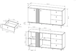 Madia moderna 165x82cm con 2 ante e 3 cassetti marrone e nero MALK25