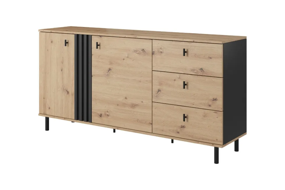 Madia moderna 165x82cm con 2 ante e 3 cassetti marrone e nero MALK25