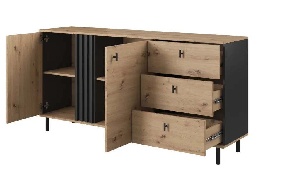Madia moderna 165x82cm con 2 ante e 3 cassetti marrone e nero MALK25