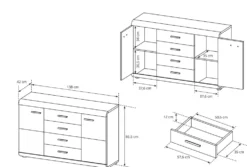 Madia moderna 138x87cm con 2 ante e 4 cassetti rovere chiaro MALK23