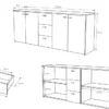 Madia moderna 180x74cm con 4 ante e 3 cassetti rovere chiaro MALK10