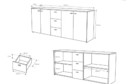 Madia moderna 180x74cm con 4 ante e 3 cassetti rovere chiaro MALK10