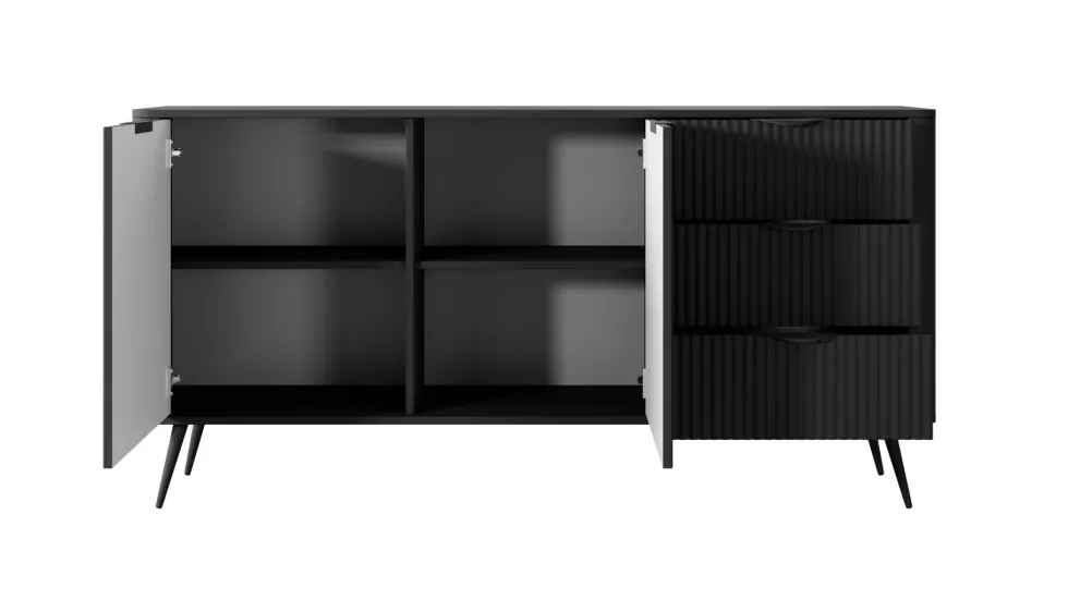 Madia moderna 163x81cm con 2 ante e 3 cassetti nero MALK18