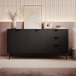 Madia moderna 163x81cm con 2 ante e 3 cassetti nero MALK18