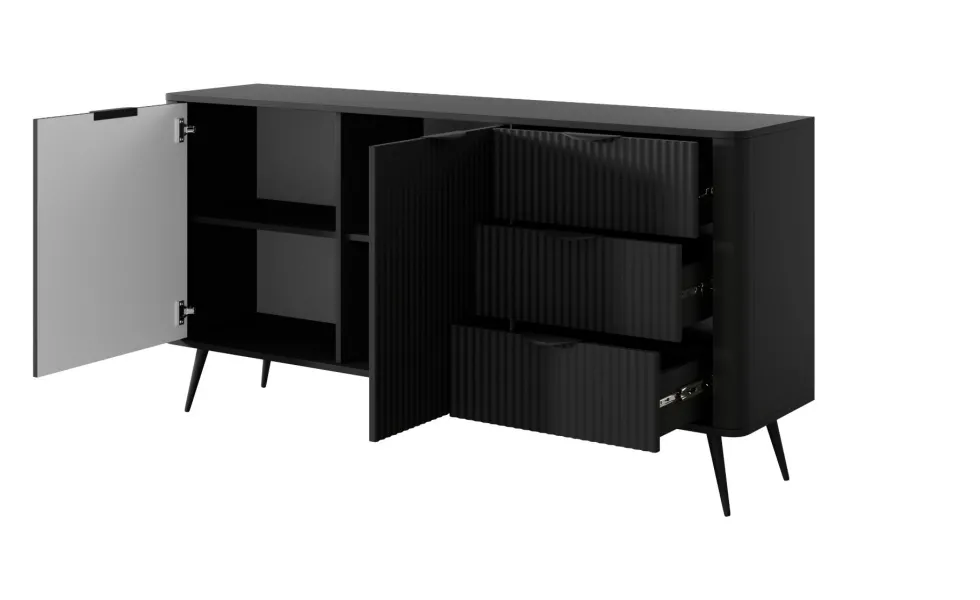 Madia moderna 163x81cm con 2 ante e 3 cassetti nero MALK18