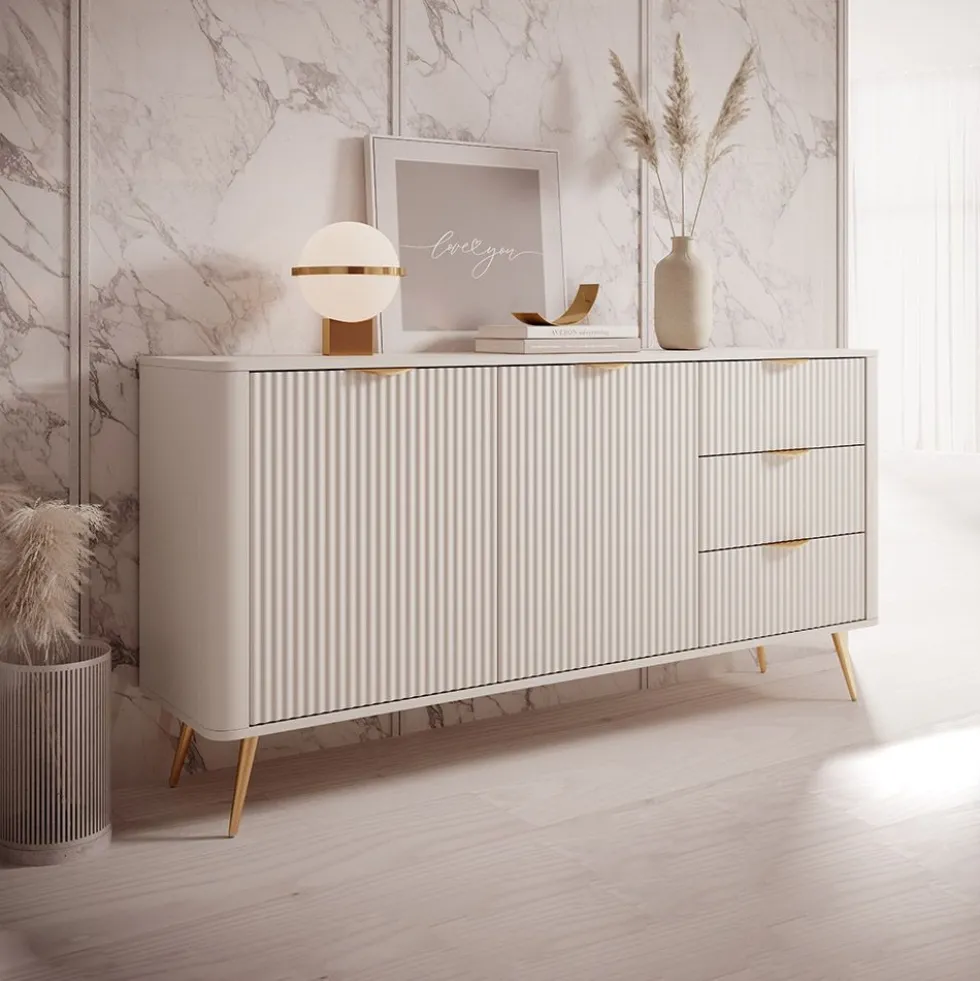 Madia moderna 163x81cm con 2 ante e 3 cassetti beige MALK18
