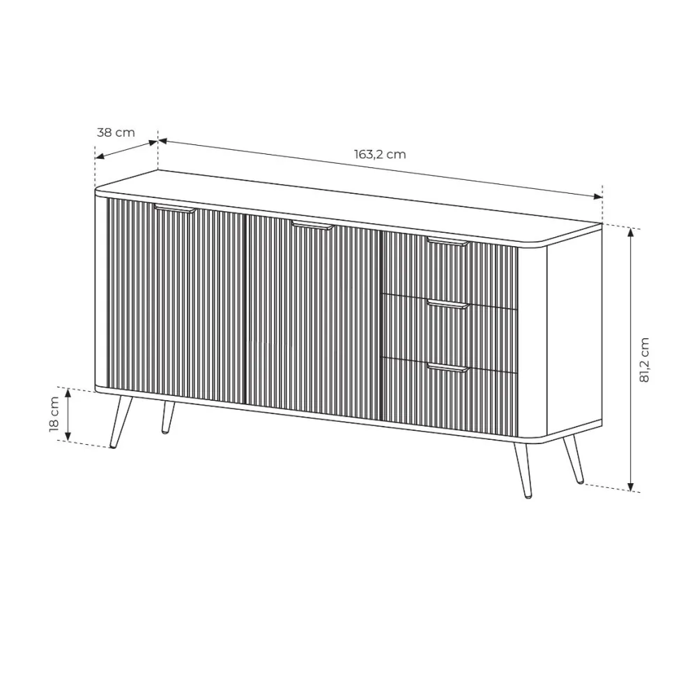 Madia moderna 163x81cm con 2 ante e 3 cassetti beige MALK18