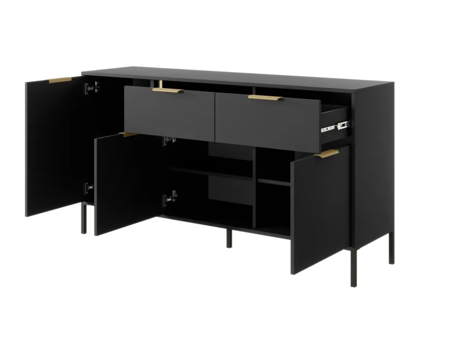 Madia moderna 153x81cm con 3 ante e 2 cassetti antracite con dettagli oro MALK11