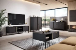 Madia moderna 153x81cm con 3 ante e 2 cassetti antracite con dettagli oro MALK11