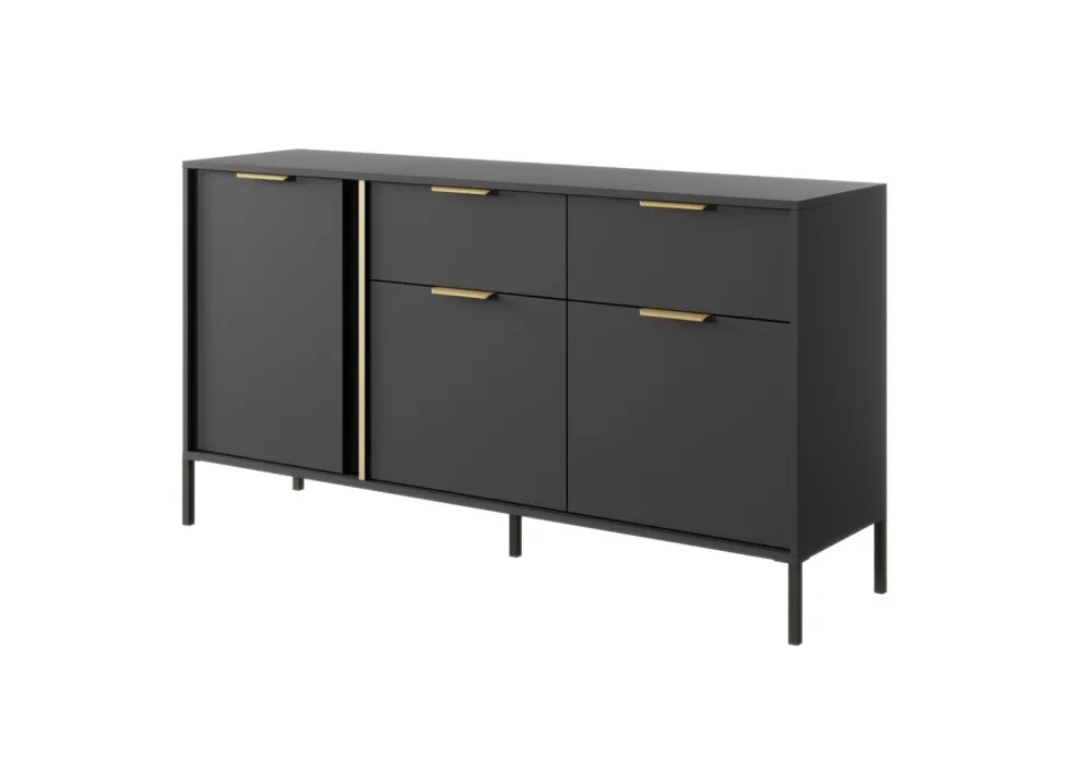 Madia moderna 153x81cm con 3 ante e 2 cassetti antracite con dettagli oro MALK11