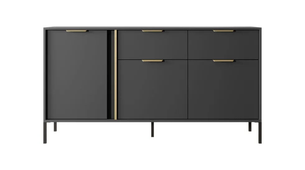 Madia moderna 153x81cm con 3 ante e 2 cassetti antracite con dettagli oro MALK11
