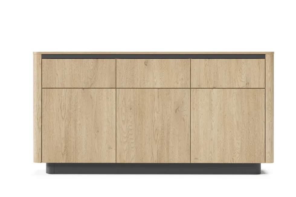 Madia moderna 163x83 cm con 3 ante push to open in rovere e nero MALK47