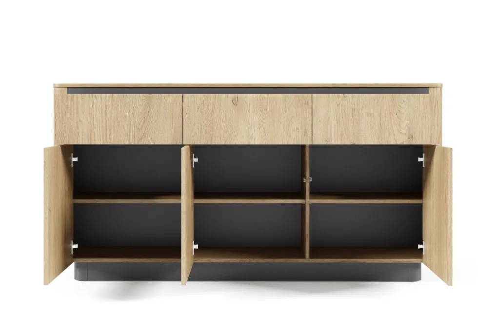 Madia moderna 163x83 cm con 3 ante push to open in rovere e nero MALK47