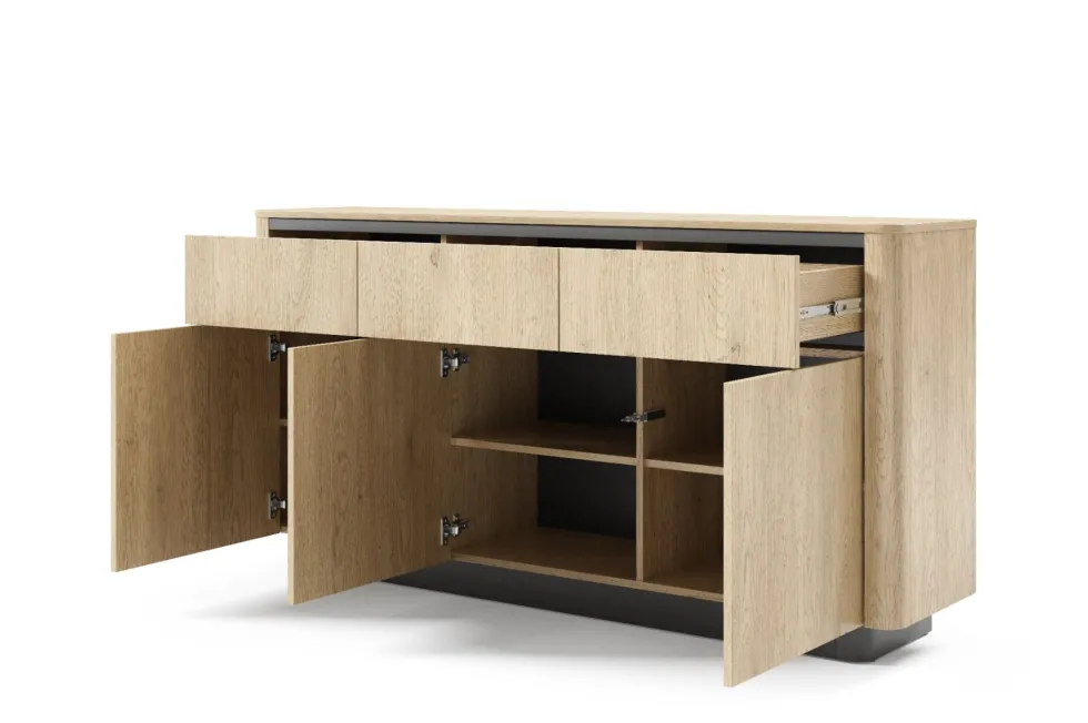 Madia moderna 163x83 cm con 3 ante push to open in rovere e nero MALK47