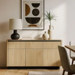Madia moderna 163x83 cm con 3 ante push to open in rovere e nero MALK47