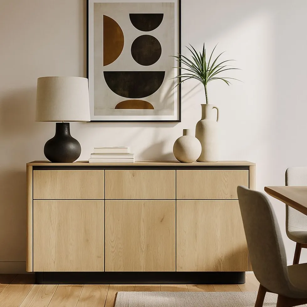 Madia moderna 163x83 cm con 3 ante push to open in rovere e nero MALK47