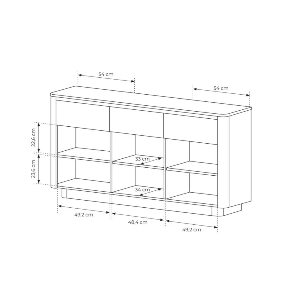 Madia moderna 163x83 cm con 3 ante push to open in rovere e nero MALK47