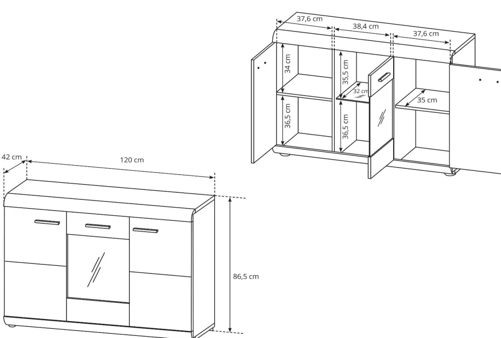 Madia moderna 120x87cm con 3 ante rovere chiaro MALK22