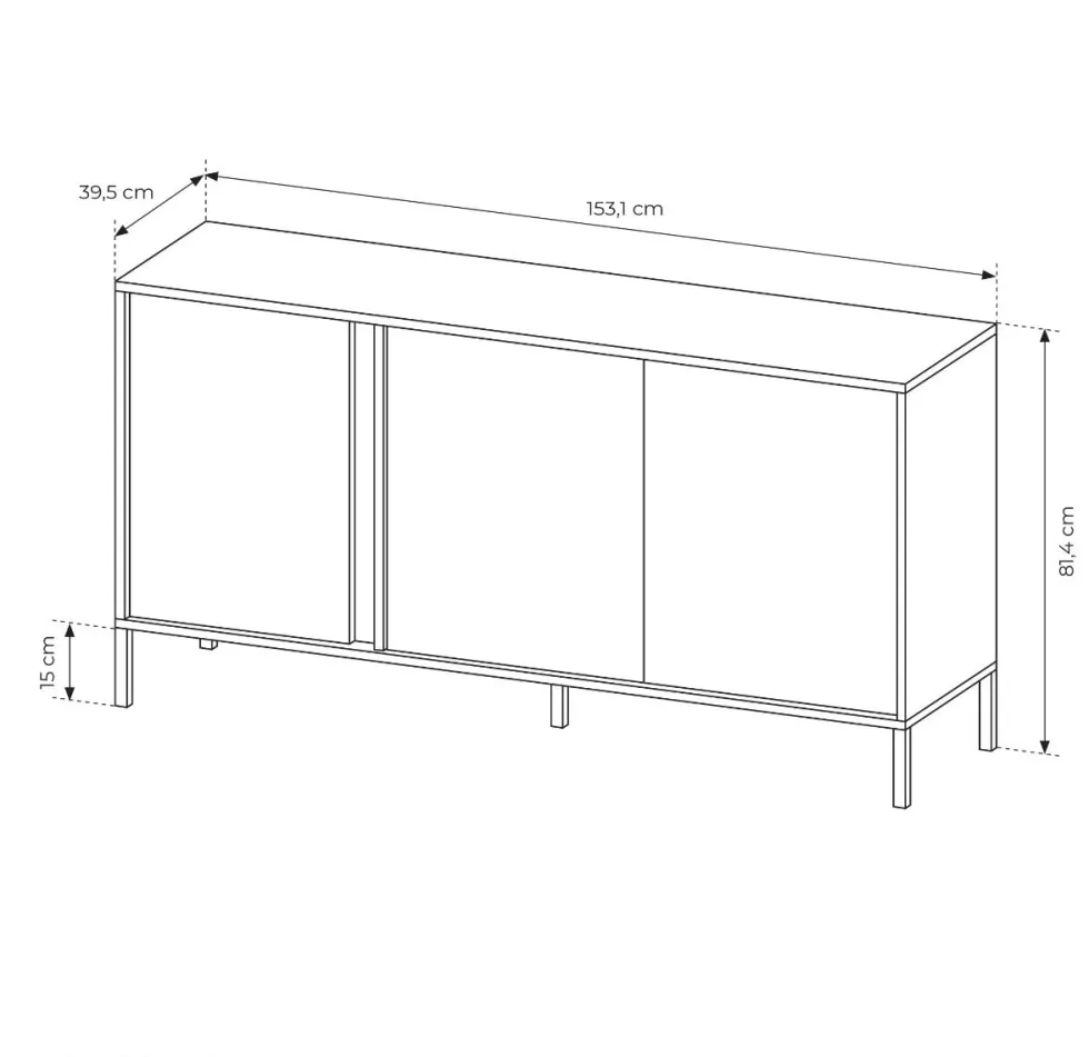 Madia moderna 153x81cm con luce LED 3 ante beige MALK7