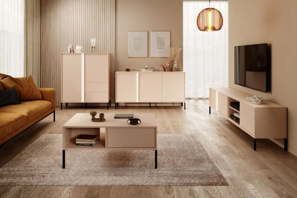 Madia moderna 153x81cm con luce LED 3 ante beige MALK7