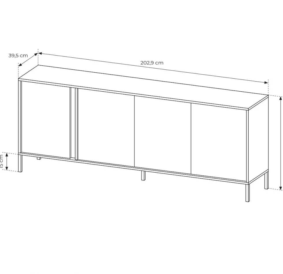 Madia moderna 203x81cm con luce LED 4 ante beige MALK9
