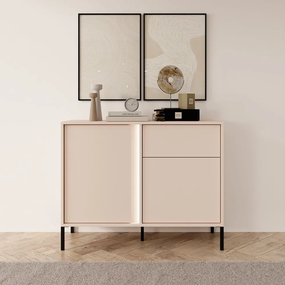 Madia moderna 103x81cm con luce LED 2 ante e 1 cassetto beige MALK8