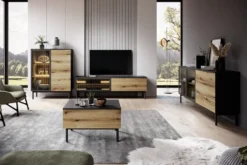 Madia moderna 180x85cm con luci LED 2 ante e 3 cassetti marrone e nero MALK16