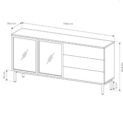 Madia moderna 180x85cm con luci LED 2 ante e 3 cassetti marrone e nero MALK16