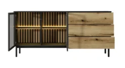 Madia moderna 180x85cm con luci LED 2 ante e 3 cassetti marrone e nero MALK16