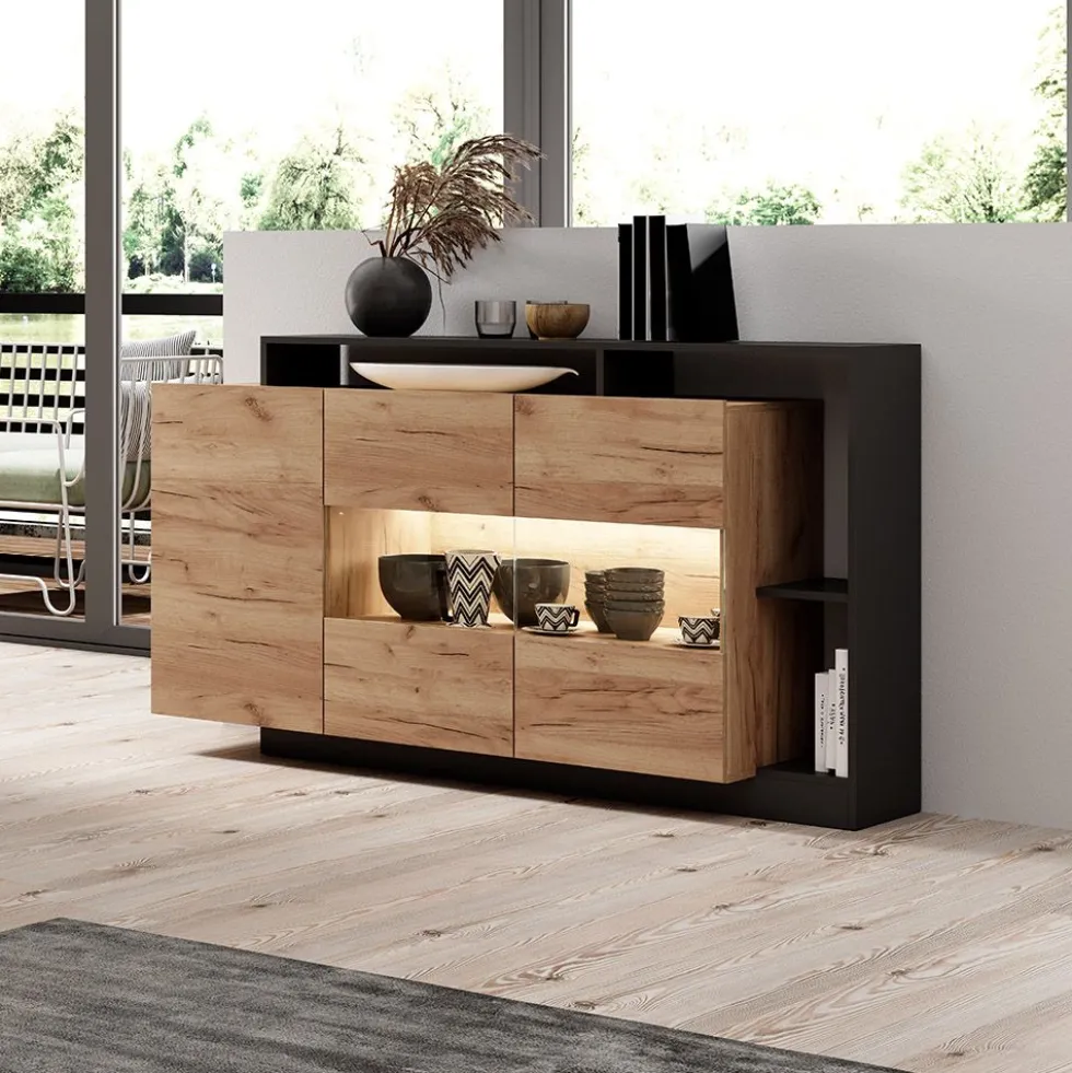 Madia moderna 155x93 con 3 ante antracite e rovere MALK5
