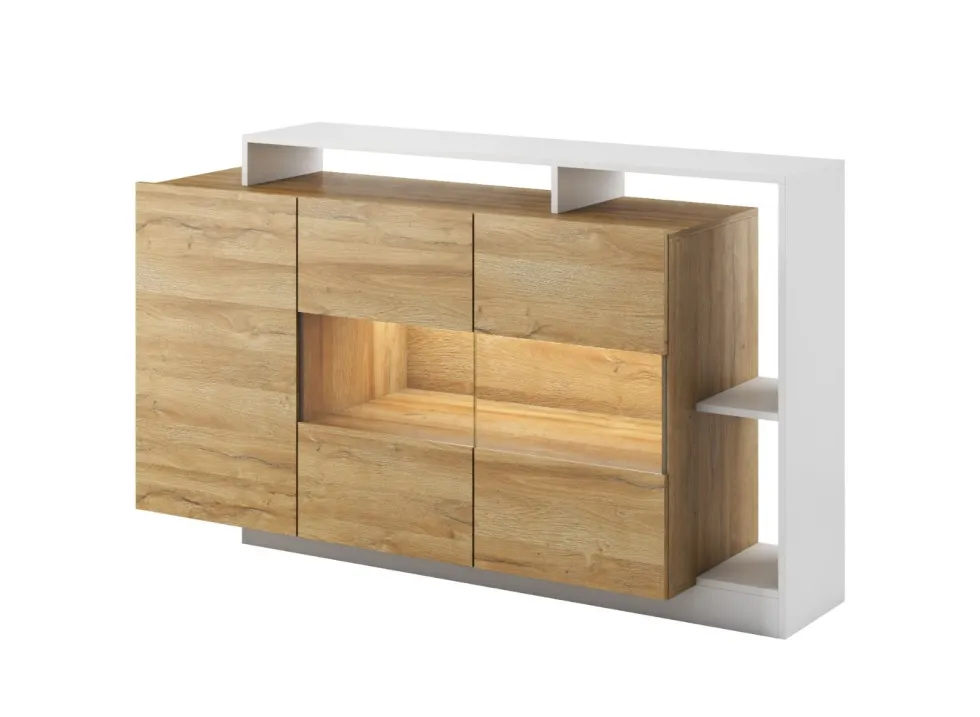 Madia moderna 155x93 con 3 ante bianca e rovere MALK5