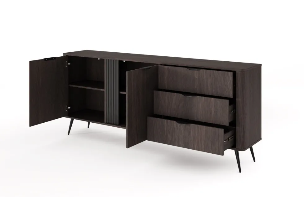 Madia moderna 195,2x81,2 con 2 ante e 3 cassetti in quercia scuro MALK48