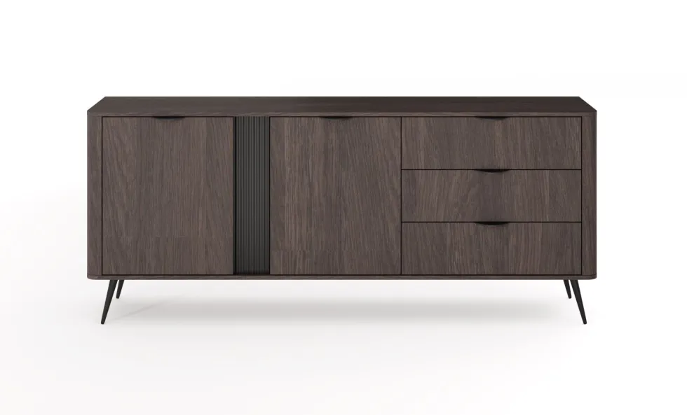 Madia moderna 195,2x81,2 con 2 ante e 3 cassetti in quercia scuro MALK48