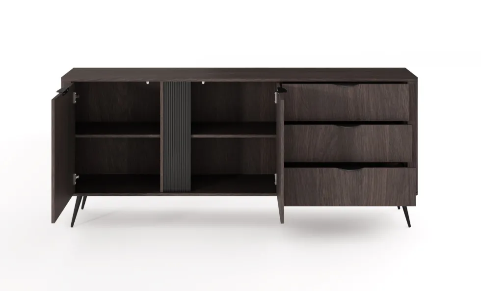 Madia moderna 195,2x81,2 con 2 ante e 3 cassetti in quercia scuro MALK48