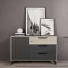 Madia nero opaco e legno chiaro 130x80 cm 3 cassetti 1 anta e piedini MI22