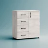 Madia piccola per soggiorno con 4 cassetti e 1 anta, bianco legno MG2