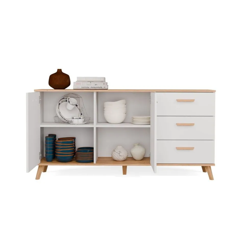 Madia soggiorno con cassetti 150x75 cm in rovere e bianco MT15